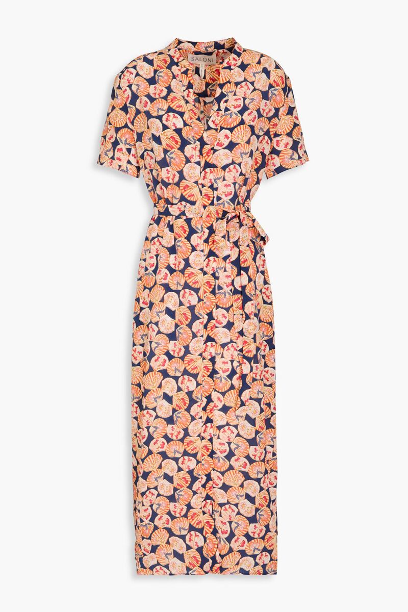 Saloni - Vicki printed silk crepe de chine midi dress - Orange - UK 8