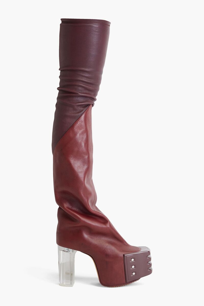 Rick Owens - Leather-blend platform thigh boots - Burgundy - EU 37