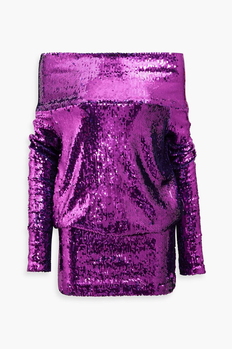 Retrofête - Wyn off-the-shoulder sequined stretch-jersey mini dress - Purple - XS
