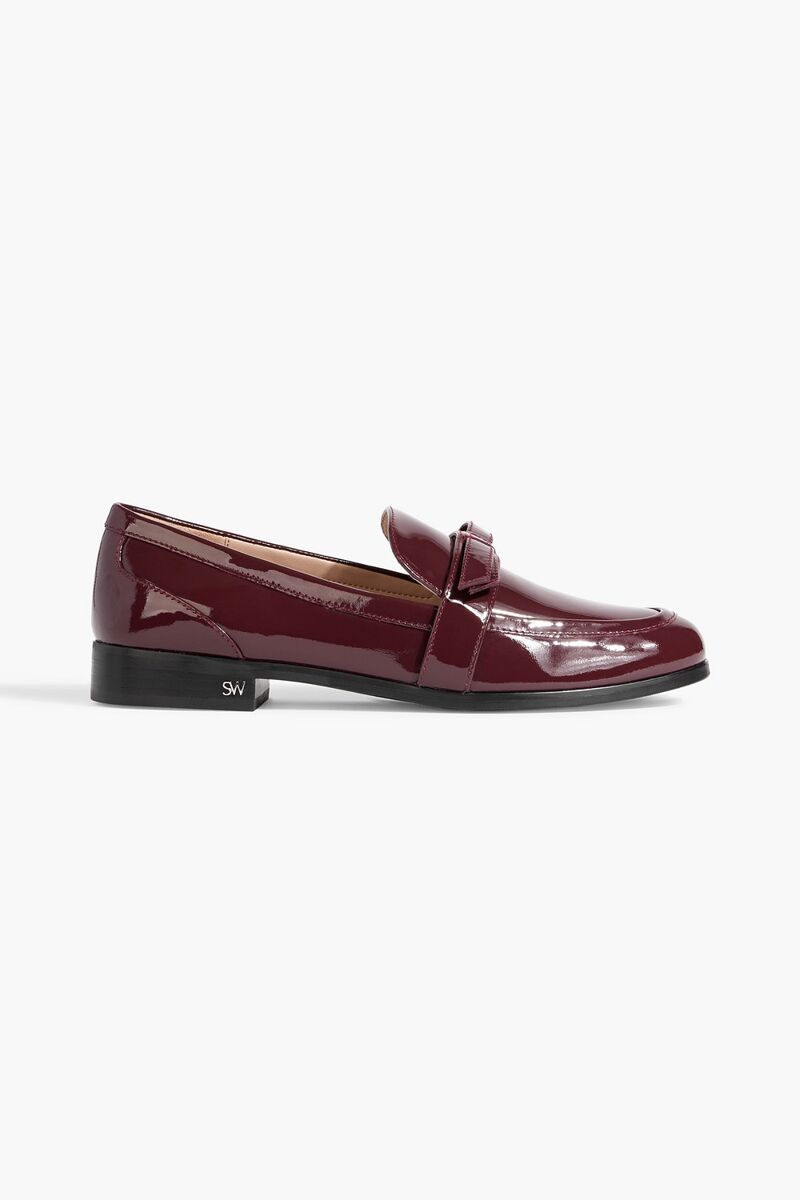 Stuart Weitzman - Emma bow-detailed patent-leather loafers - Burgundy - EU 38.5