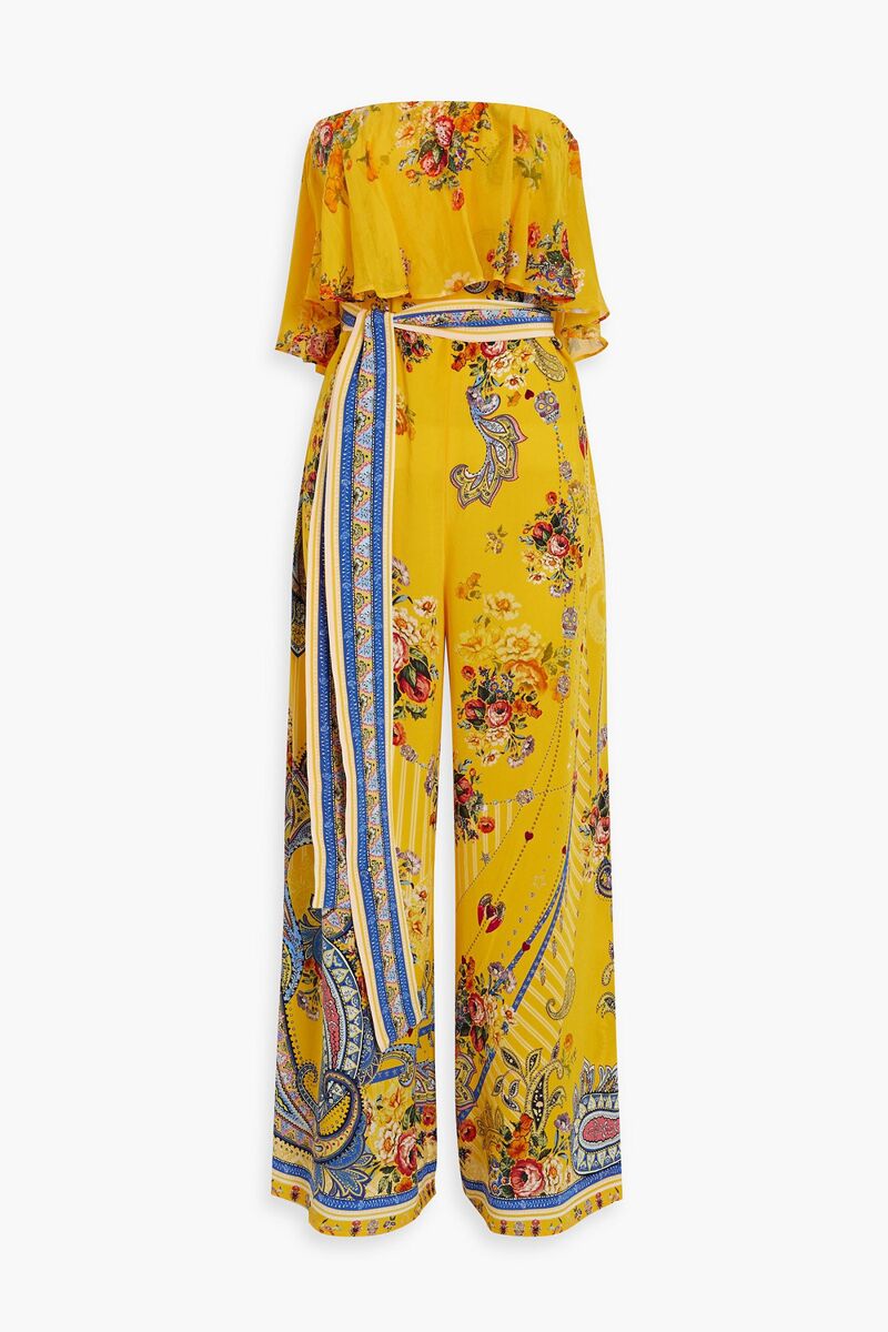 Camilla - Strapless crystal-embellished printed silk crepe de chine jumpsuit - Yellow - XL