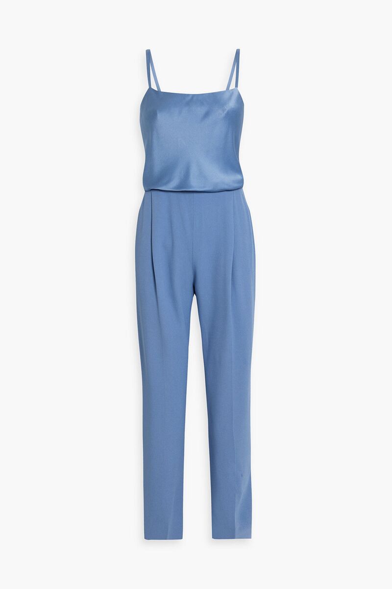 Max Mara - Lace-up satin and crepe jumpsuit - Blue - IT 38