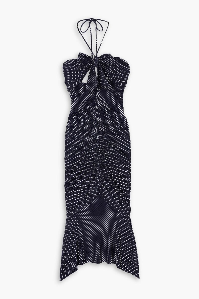 Alexandre Vauthier - Twist-front polka-dot stretch-jersey halterneck midi dress - Blue - FR 44
