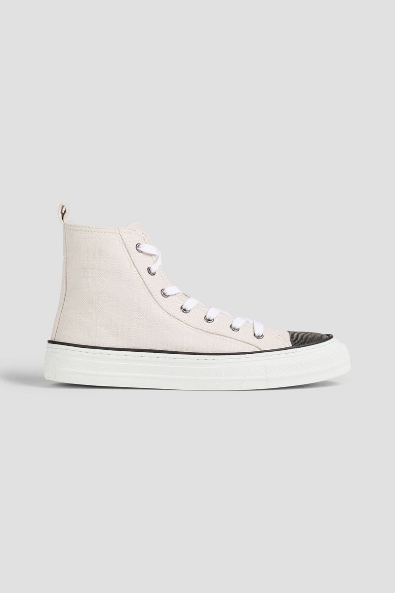 Brunello Cucinelli - Bead-embellished canvas high-top sneakers - White - EU 36