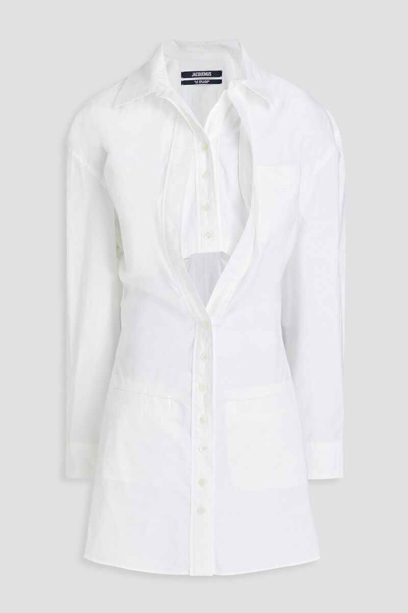 JACQUEMUS - Baunhilha layered cutout cotton-poplin mini shirt dress - White - FR 34