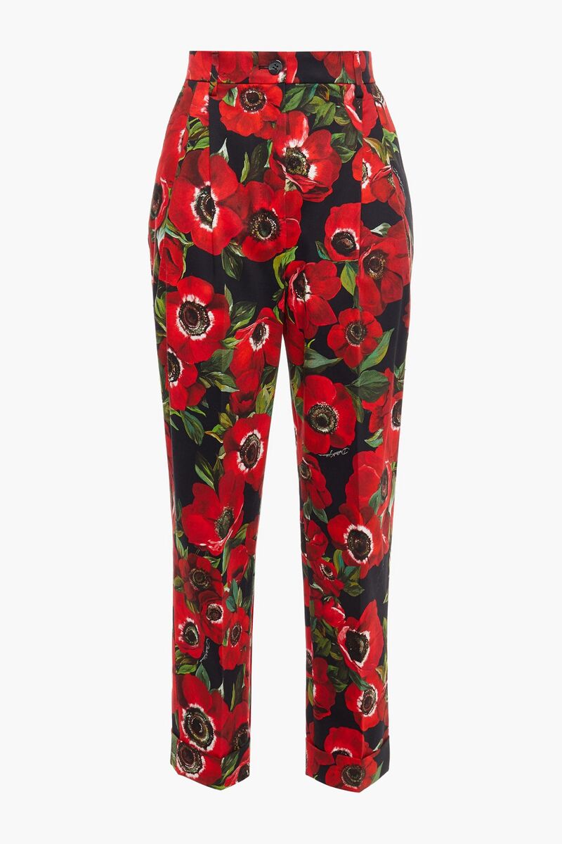 Dolce&Gabbana - Pleated floral-print cotton-blend tapered pants - Red - IT 38