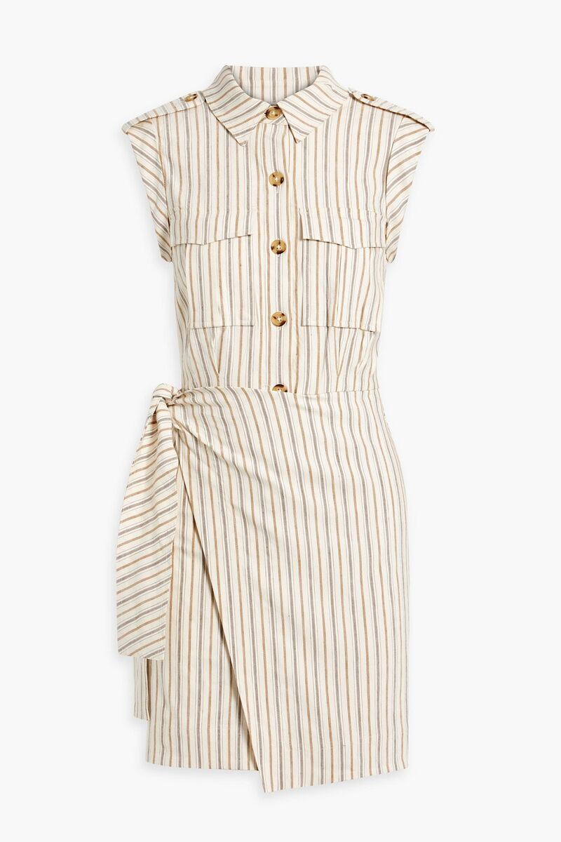 Derek Lam 10 Crosby - Giselle wrap-effect striped linen-blend mini dress - White - US 16