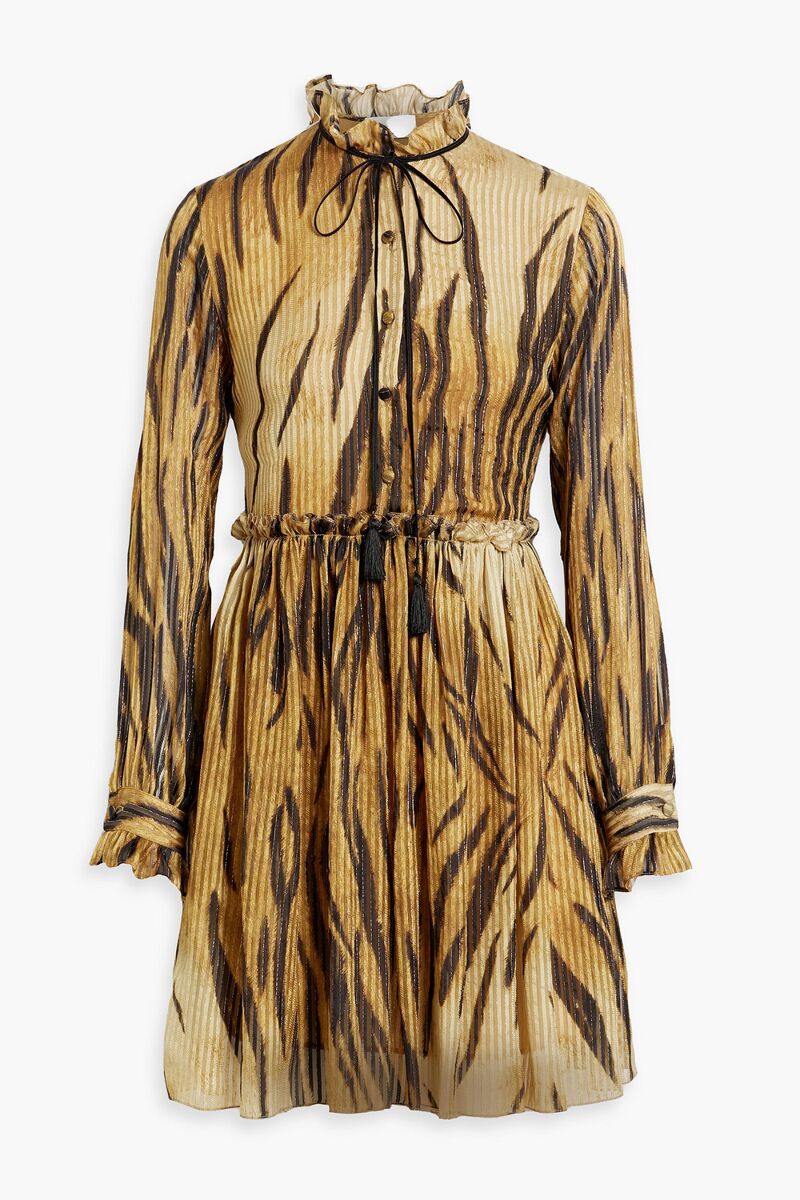 Etro - Printed metallic silk-blend jacquard mini dress - Yellow - IT 42