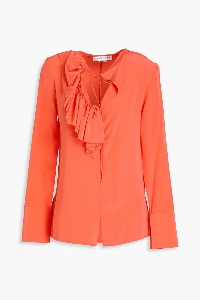 Victoria Beckham - Ruffled silk crepe de chine blouse - Orange - UK 8