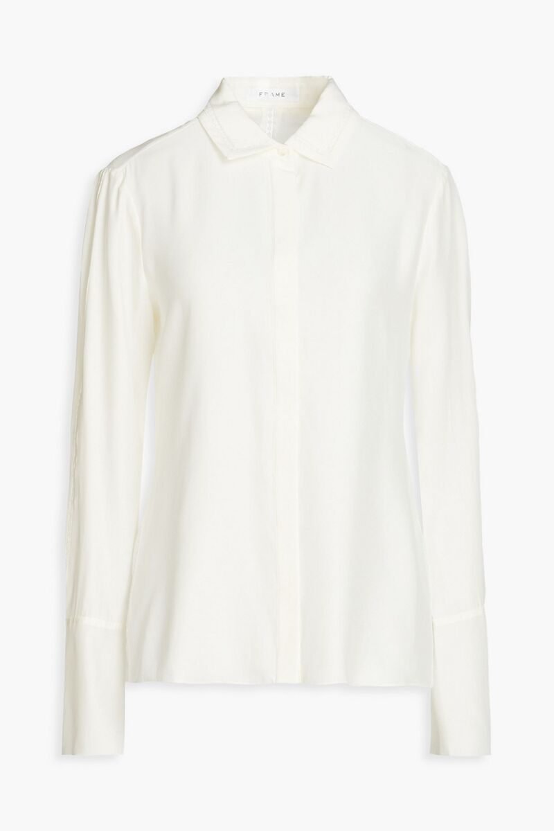 FRAME - Lace-trimmed silk-satin shirt - White - XS