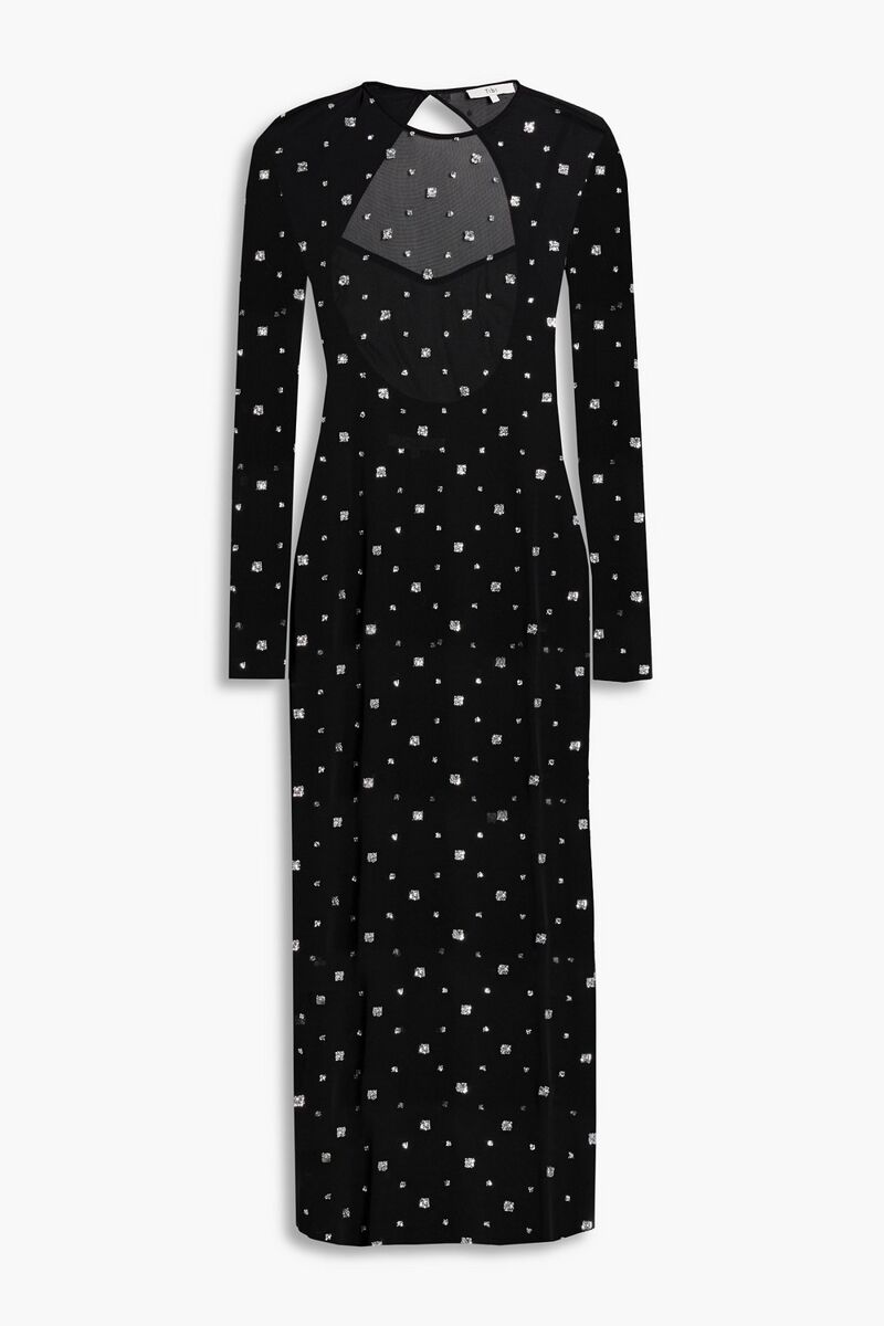 Tibi - Glittered mesh midi dress - Black - US 0
