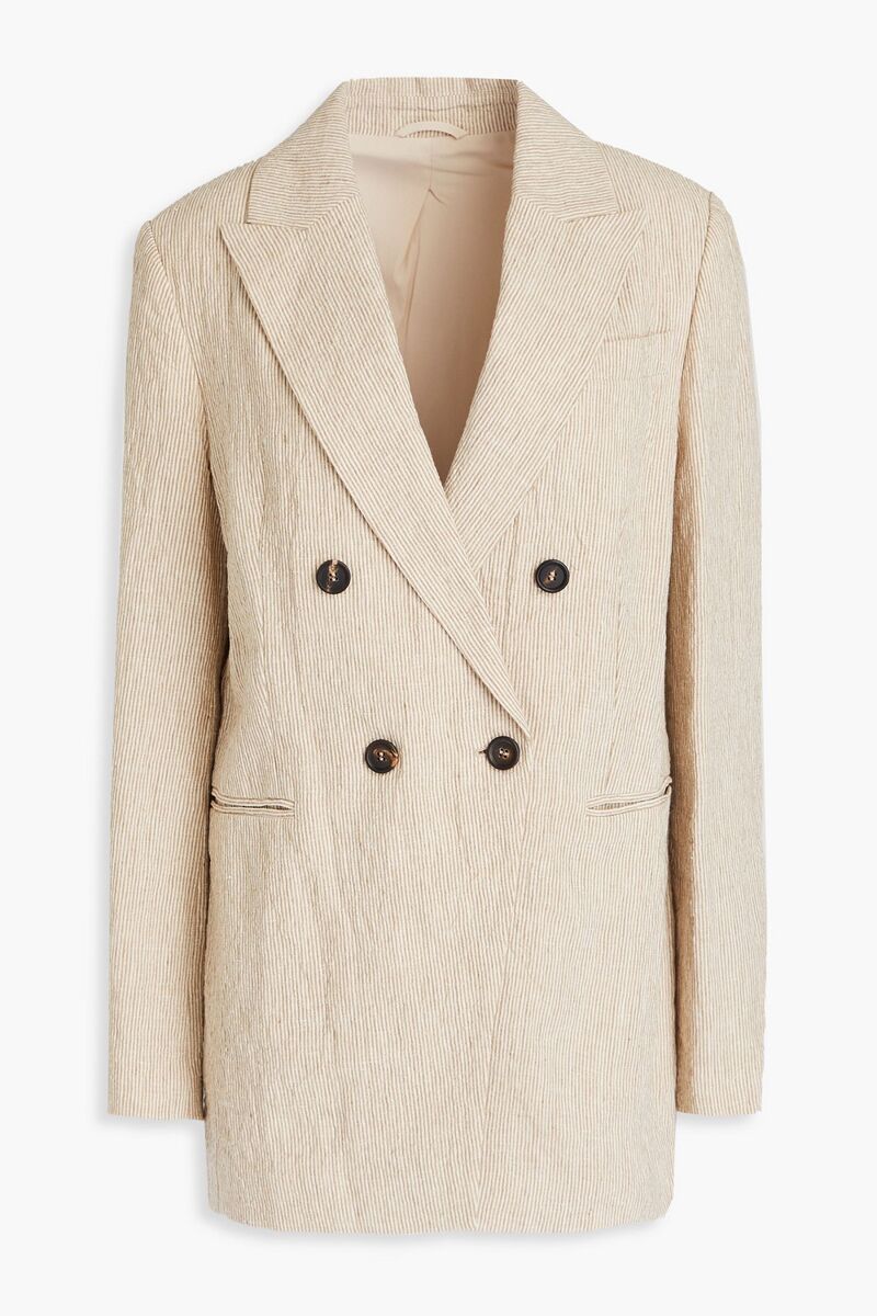 Brunello Cucinelli - Double-breasted pinstriped linen blazer - Neutral - IT 44