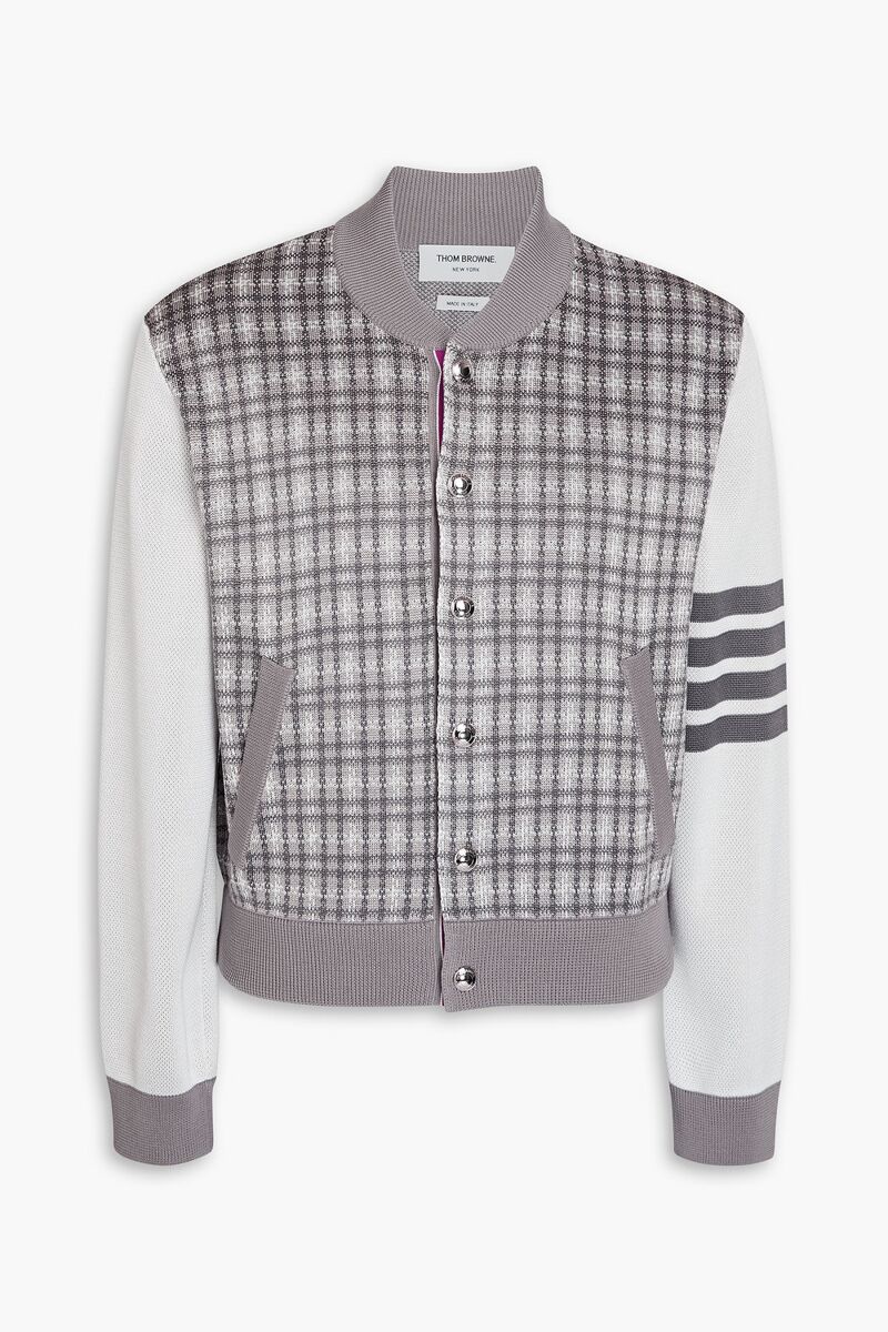 Thom Browne - Jacquard-knit silk and cotton-blend bomber jacket - Gray - 1