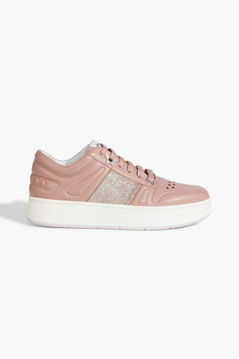 Jimmy Choo - Hawaii perforated glittered leather sneakers - Pink - EU 35