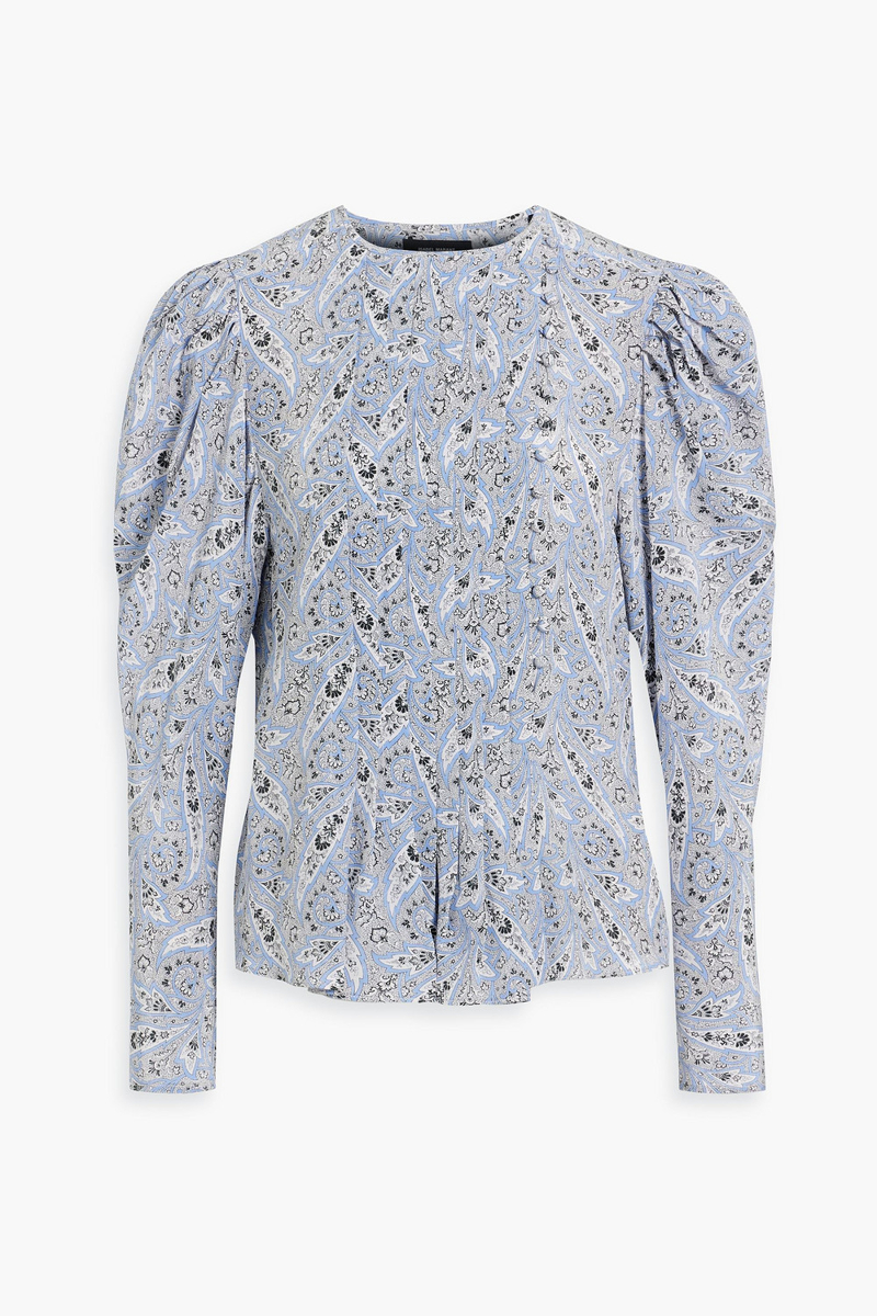 Isabel Marant - Bayos pleated printed silk crepe de chine blouse - Blue - FR 36