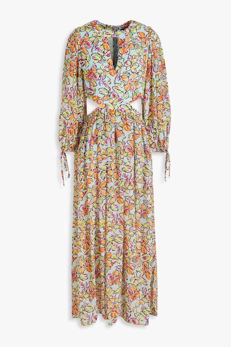 Maje - Cutout floral-print georgette midi dress - Blue - FR 40