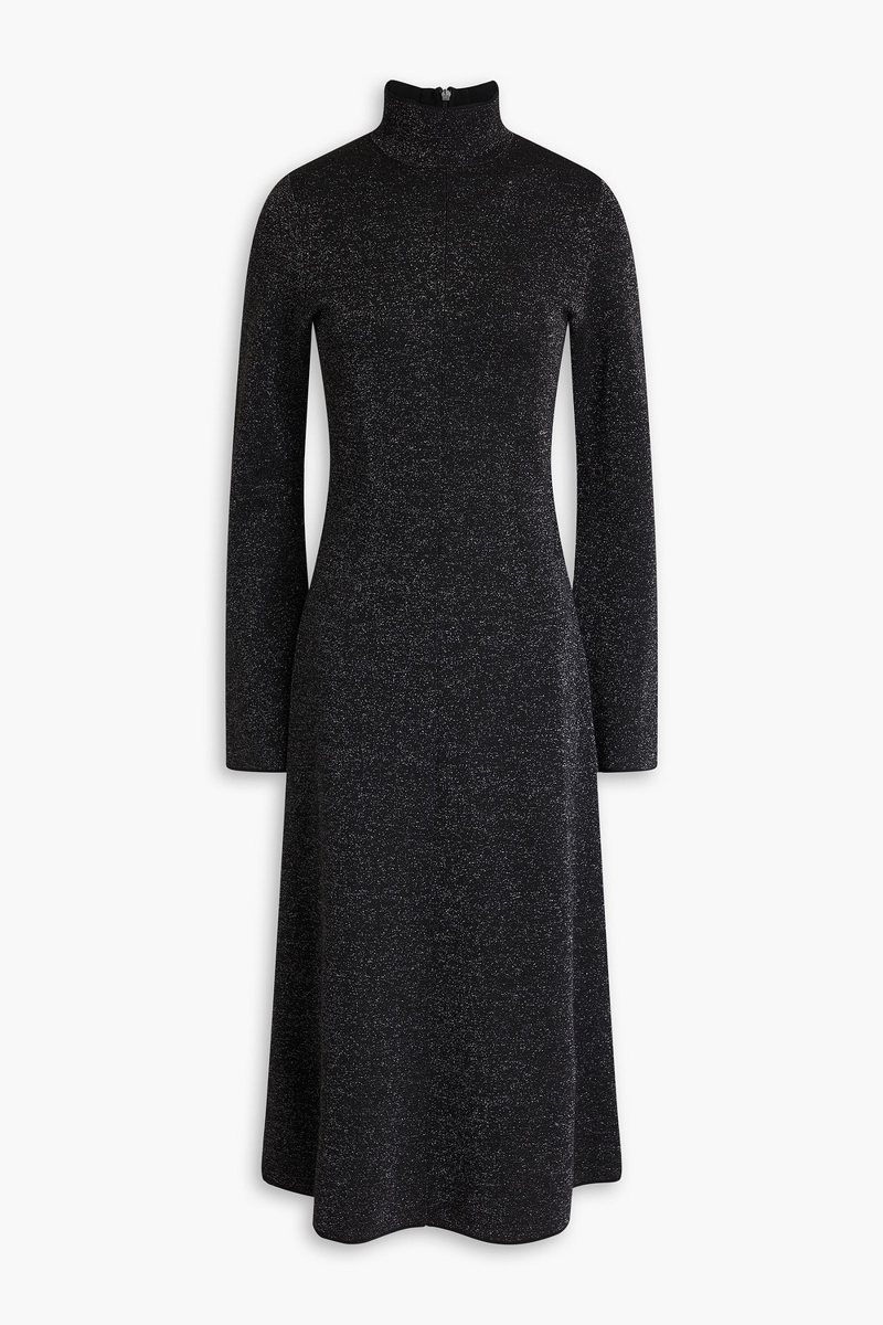 joseph - metallic merino wool-blend turtleneck midi dress - black - xxs