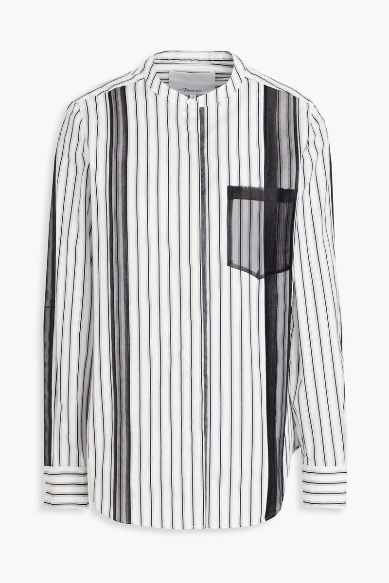 3.1 phillip lim - organza-trimmed striped cotton-poplin shirt - black - us 0