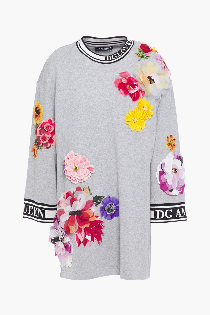 Dolce&Gabbana - Floral-appliquéd French cotton-terry sweatshirt - Gray - IT 36