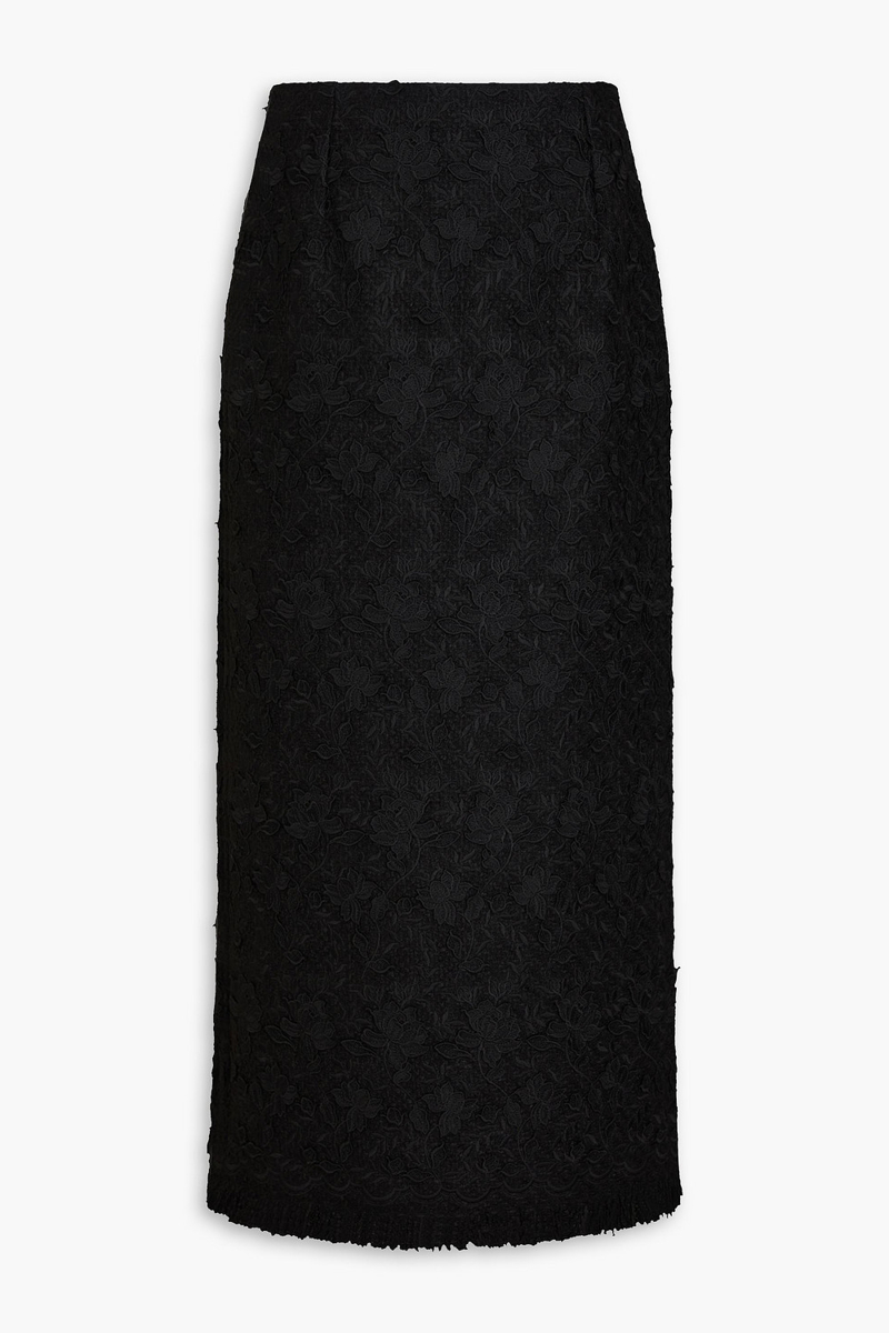 oscar de la renta - guipure lace tweed maxi pencil skirt - black - us 2