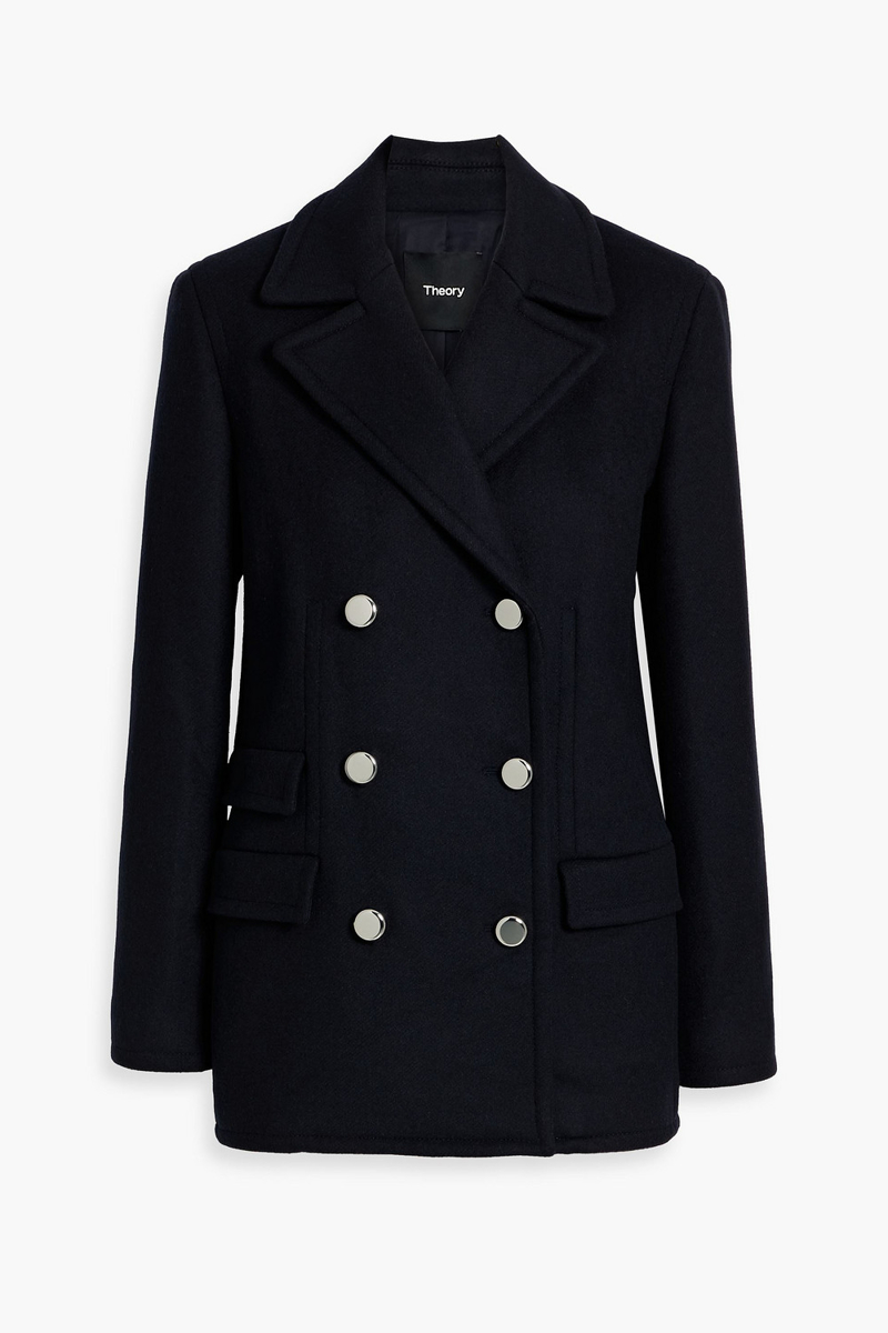 theory - melton double-breasted wool-blend felt blazer - blue - us 00