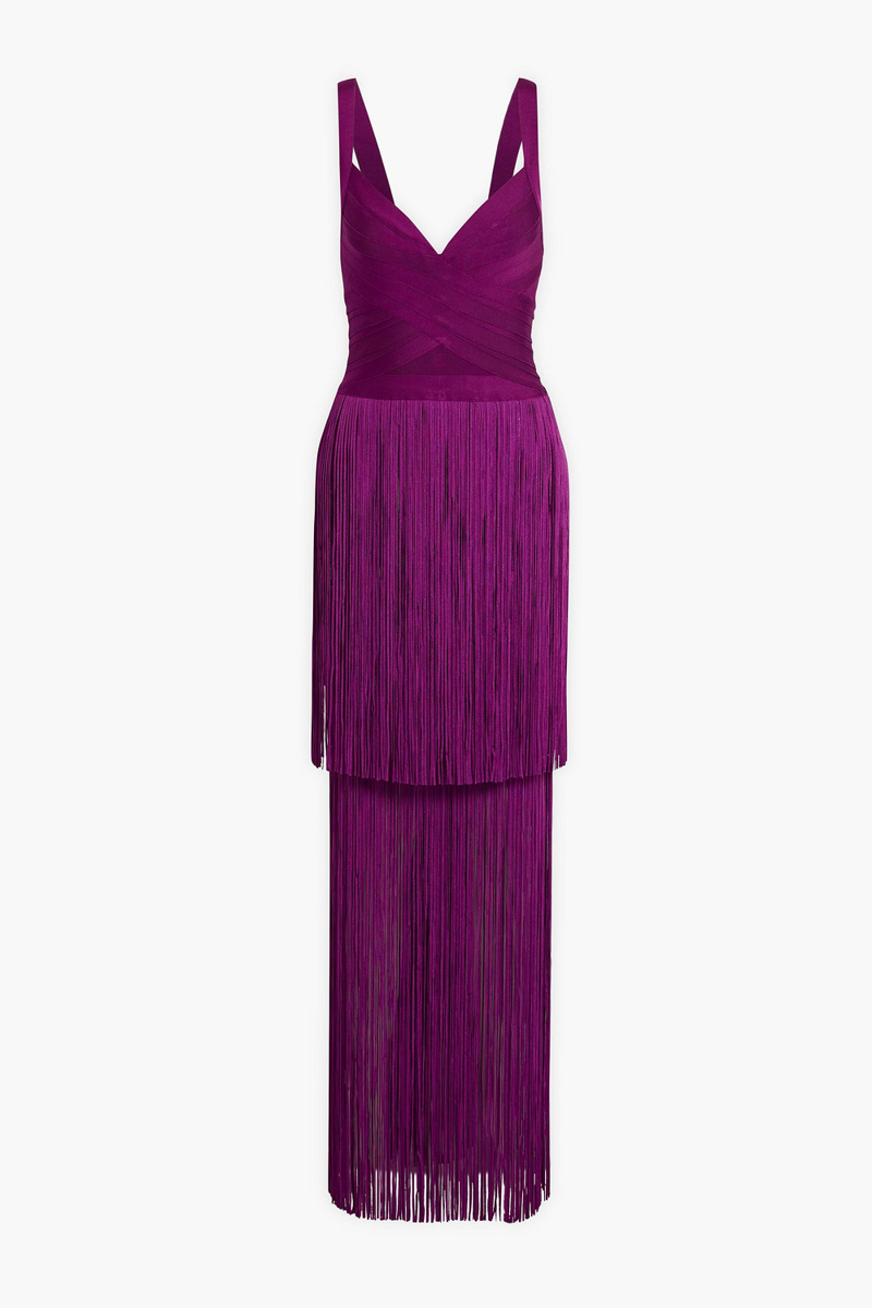 hervé léger - blanca fringed bandage gown - purple - xxs