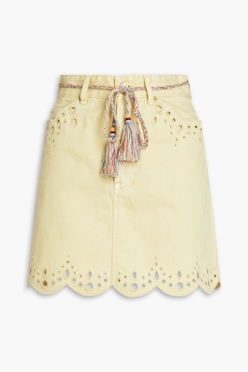 Zimmermann - Broderie anglaise-trimmed denim mini skirt - Yellow - 0