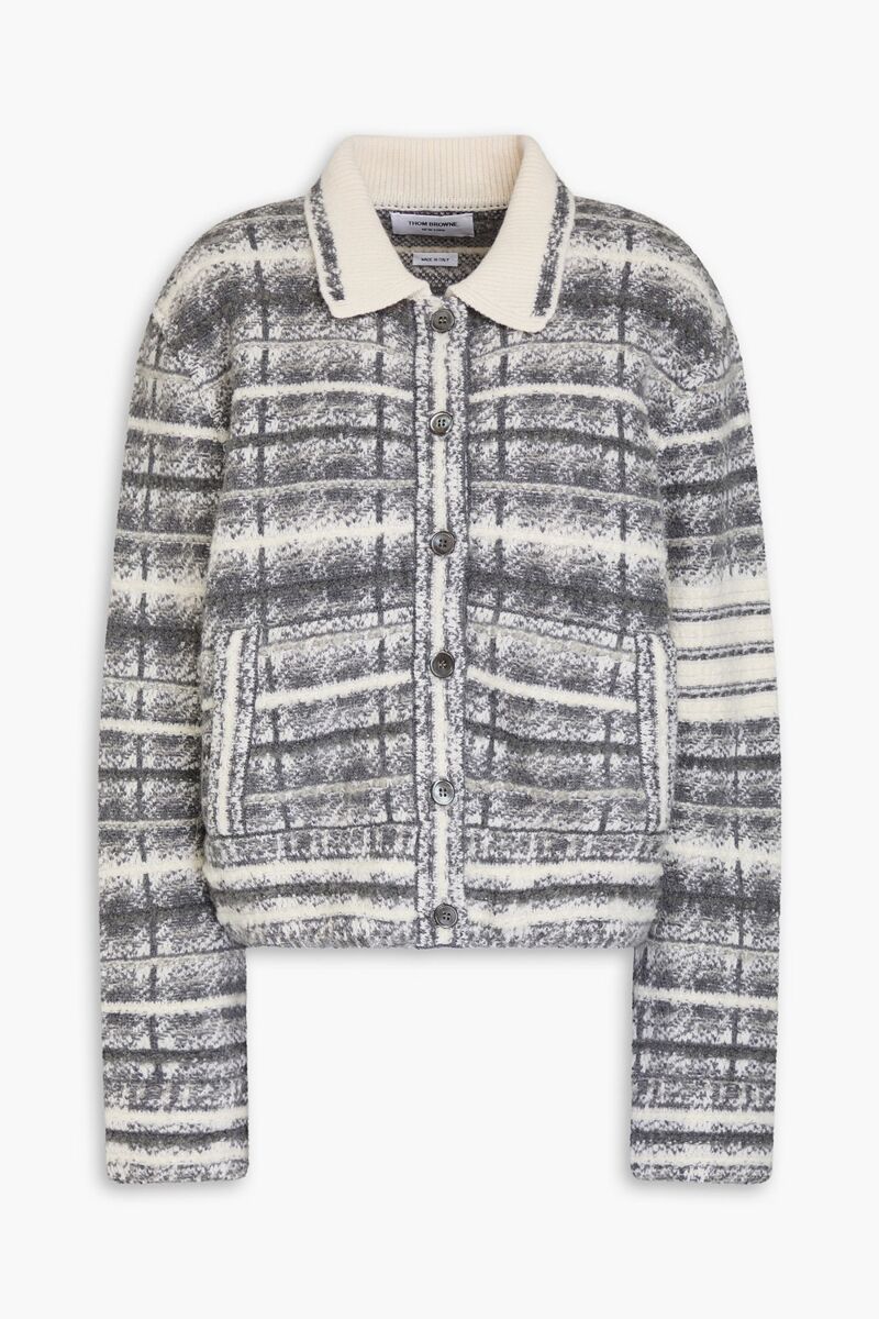 Thom Browne - Checked jacquard-knit wool-blend bomber jacket - Gray - IT 46
