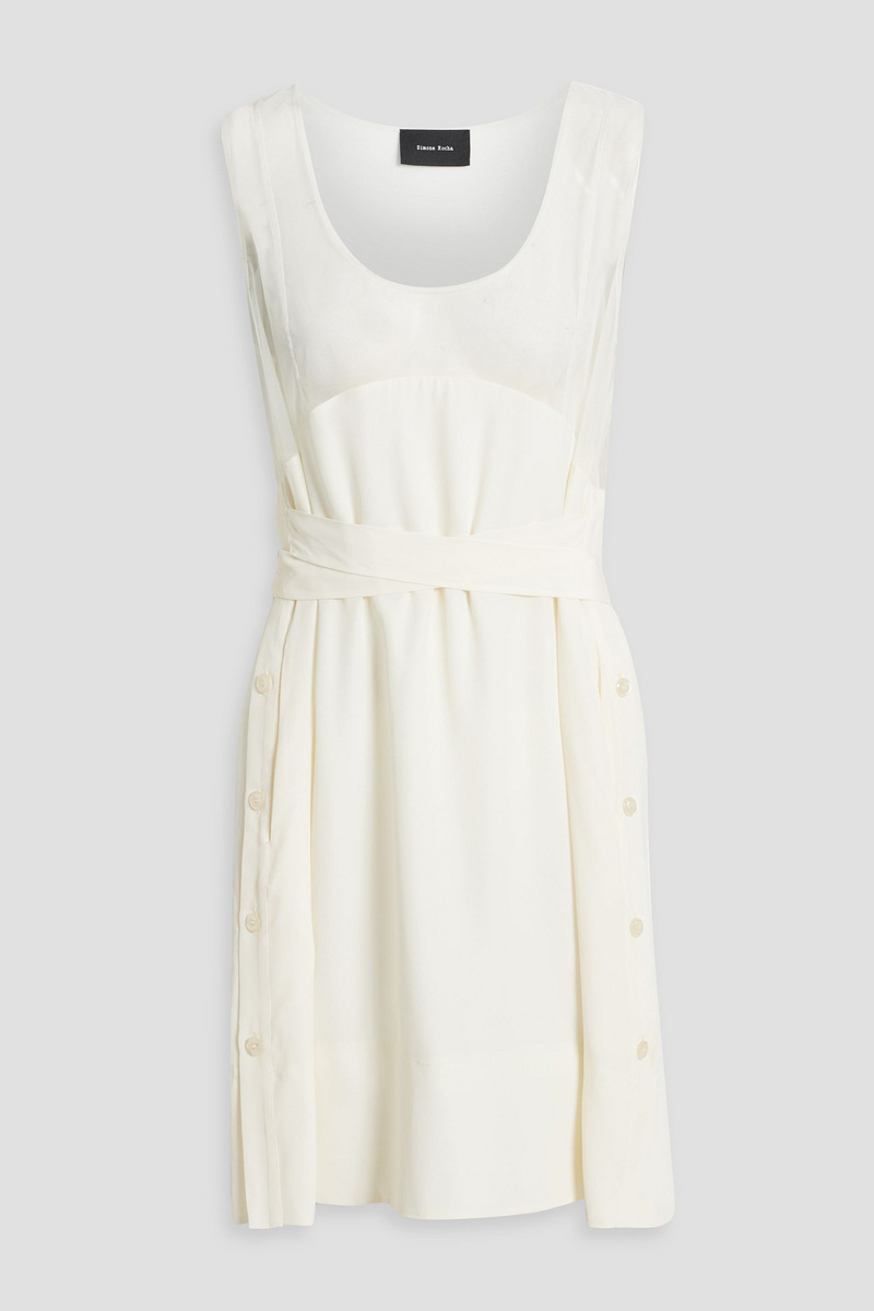 Simone Rocha - Mesh-paneled crepe de chine mini dress - White - UK 4