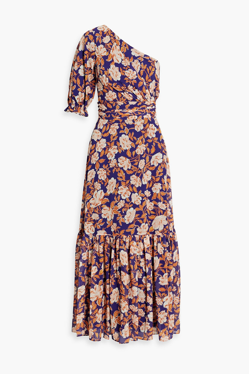 AMUR - One-shoulder floral-print crepe de chine midi dress - Orange - US 8