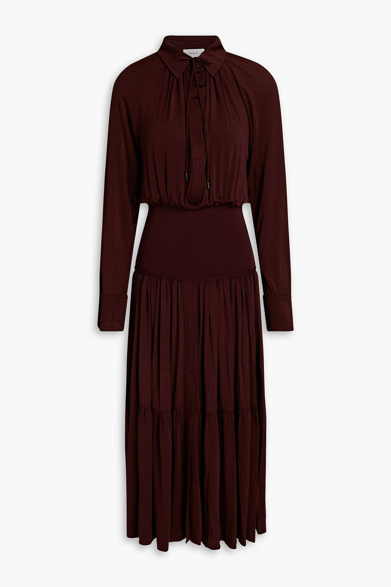 A.L.C. - Conrad gathered stretch-jersey midi shirt dress - Brown - XS