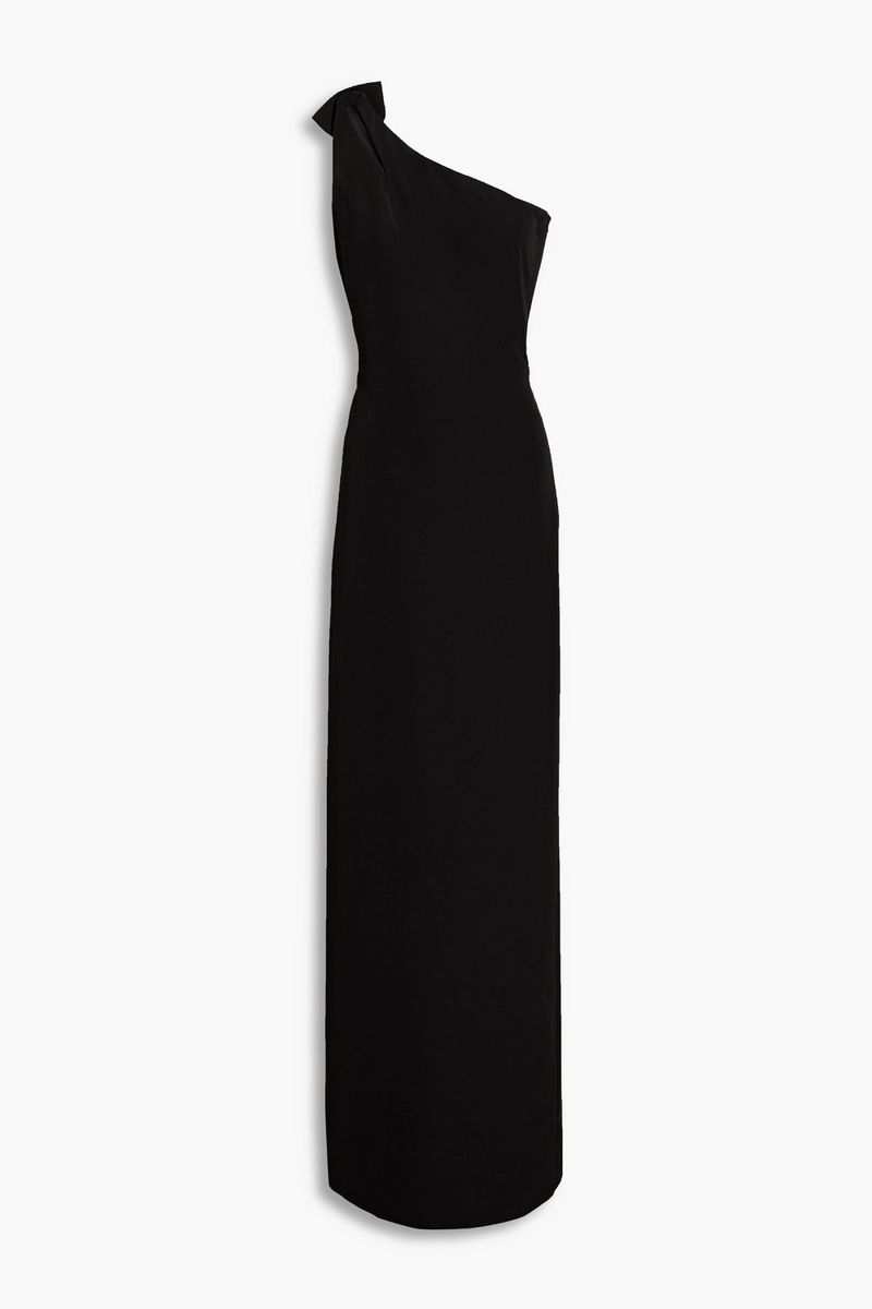 Marchesa Notte - One-shoulder bow-embellished cutout cady gown - Black - US 4