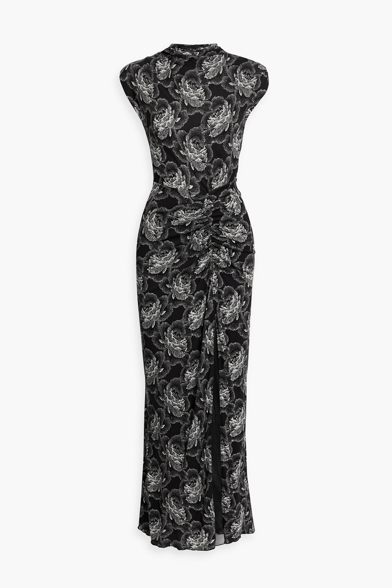 Diane von Furstenberg - Apollo ruched floral-print jersey maxi dress - Black - XL