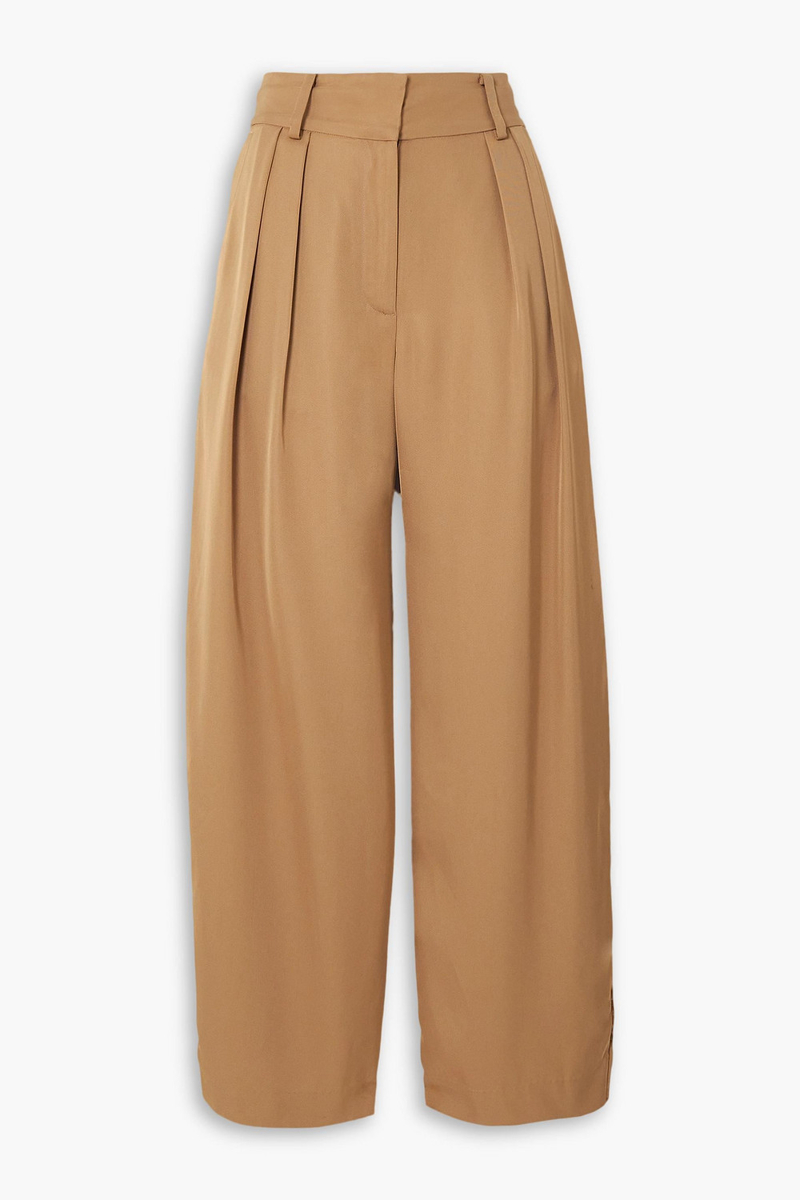 by malene birger - piscali pleated satin wide-leg pants - brown - de 40