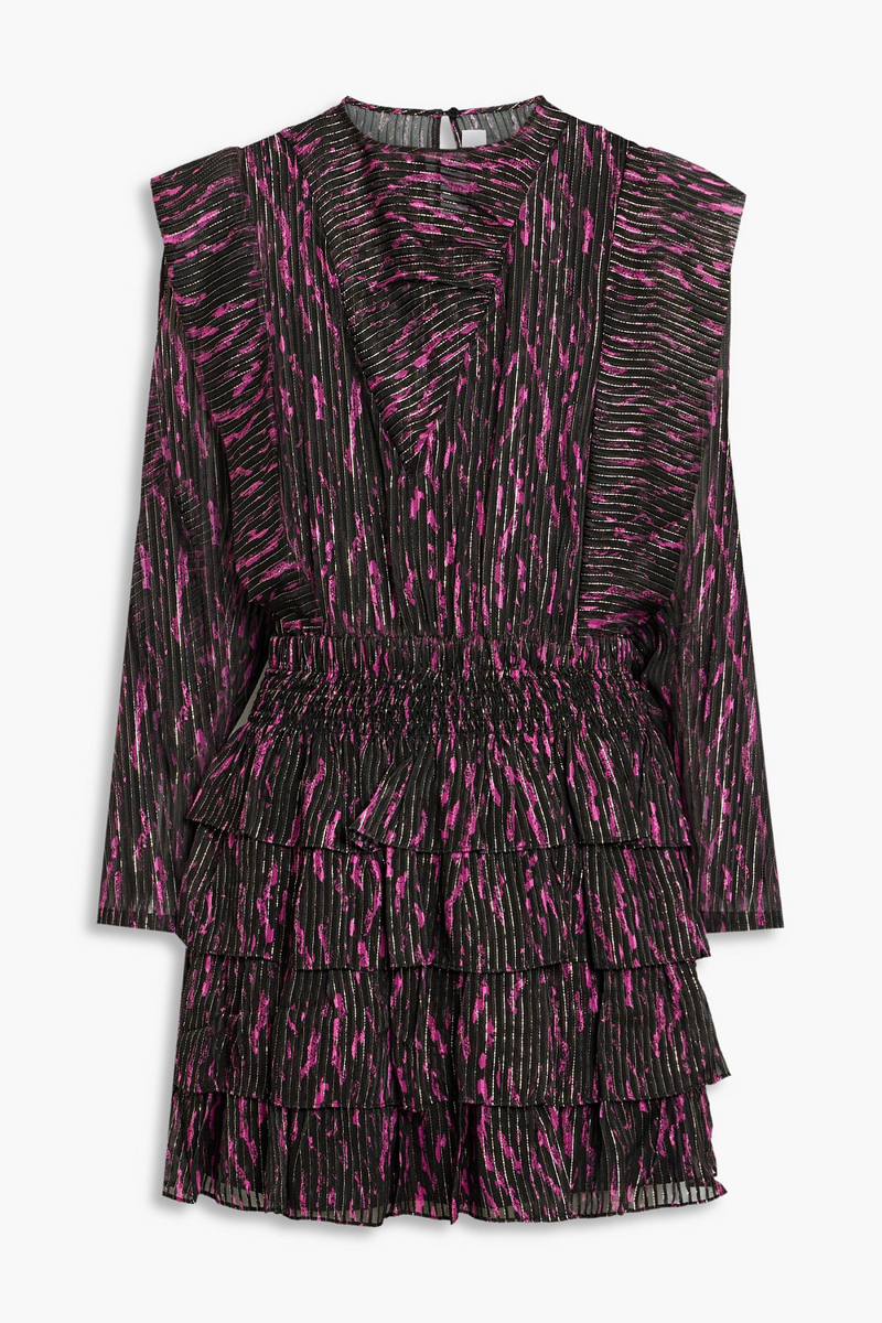 IRO - Anael tiered printed silk-blend jacquard mini dress - Pink - FR 40