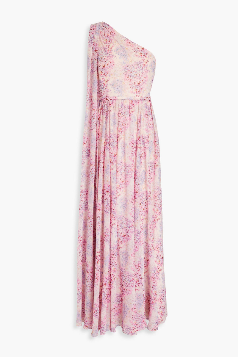 Mikael Aghal - One-shoulder floral-print chiffon maxi dress - Pink - US 8