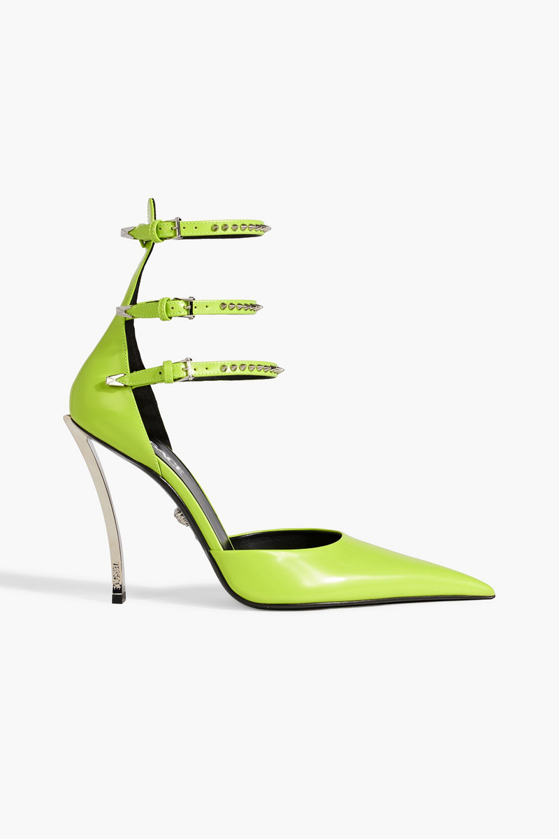 Versace - Pin-Point studded neon leather pumps - Green - EU 40
