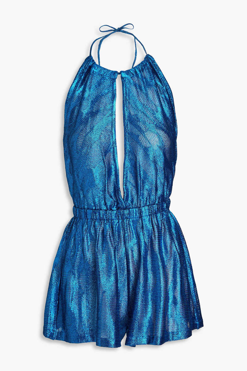 Missoni - Cutout metallic crochet-knit halterneck playsuit - Blue - IT 44