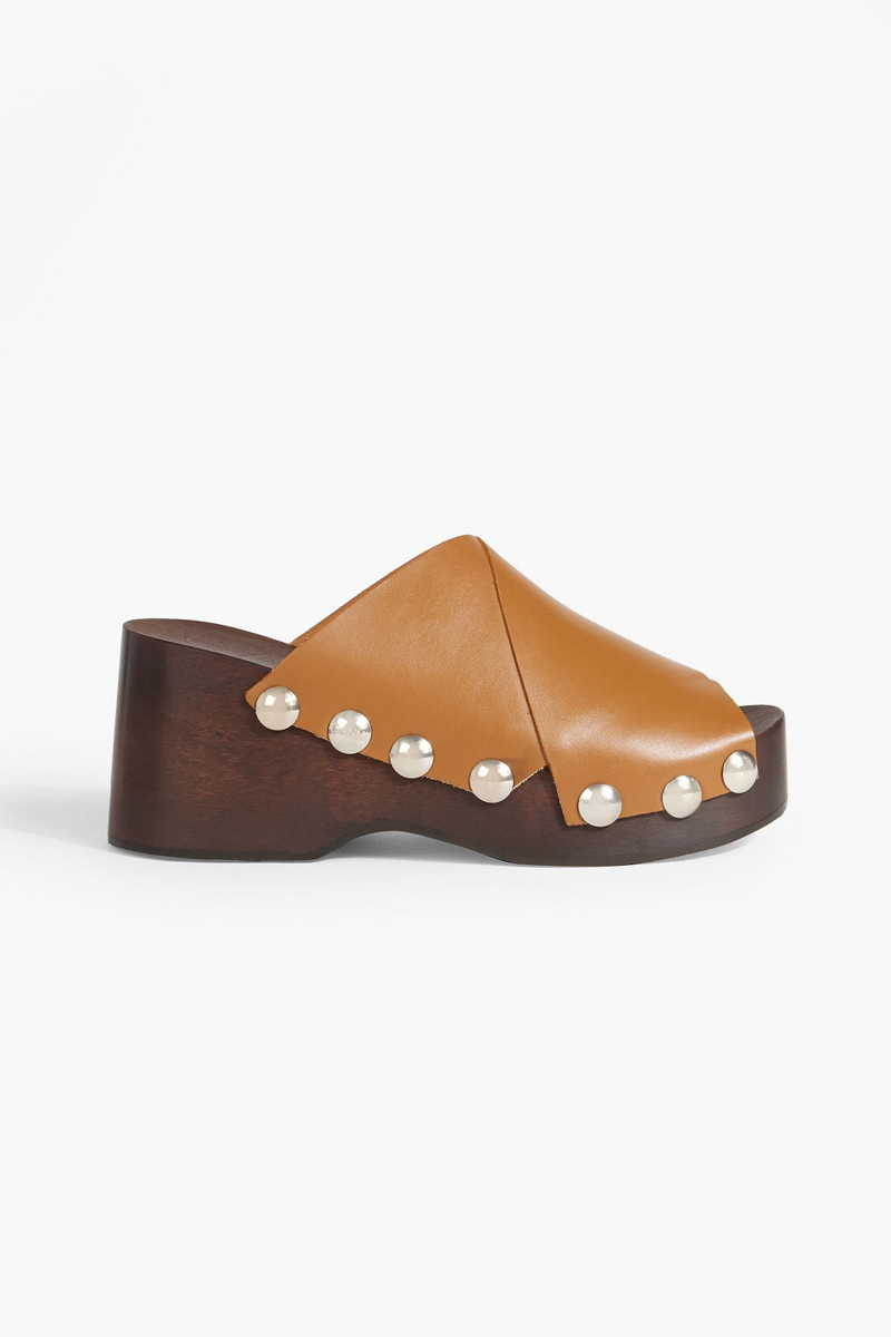 GANNI - Studded leather platform mules - Brown - EU 40