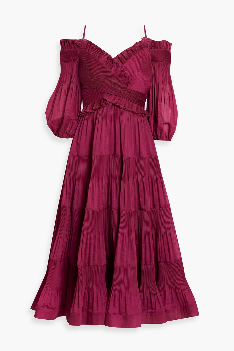 Zimmermann - Cold-shoulder plissé-organza midi dress - Purple - 00