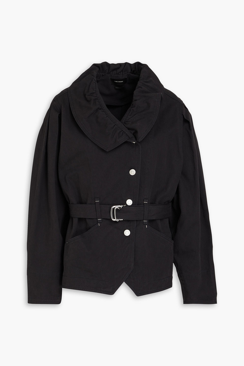 isabel marant - dipazo belted ruffled cotton-twill jacket - black - fr 34