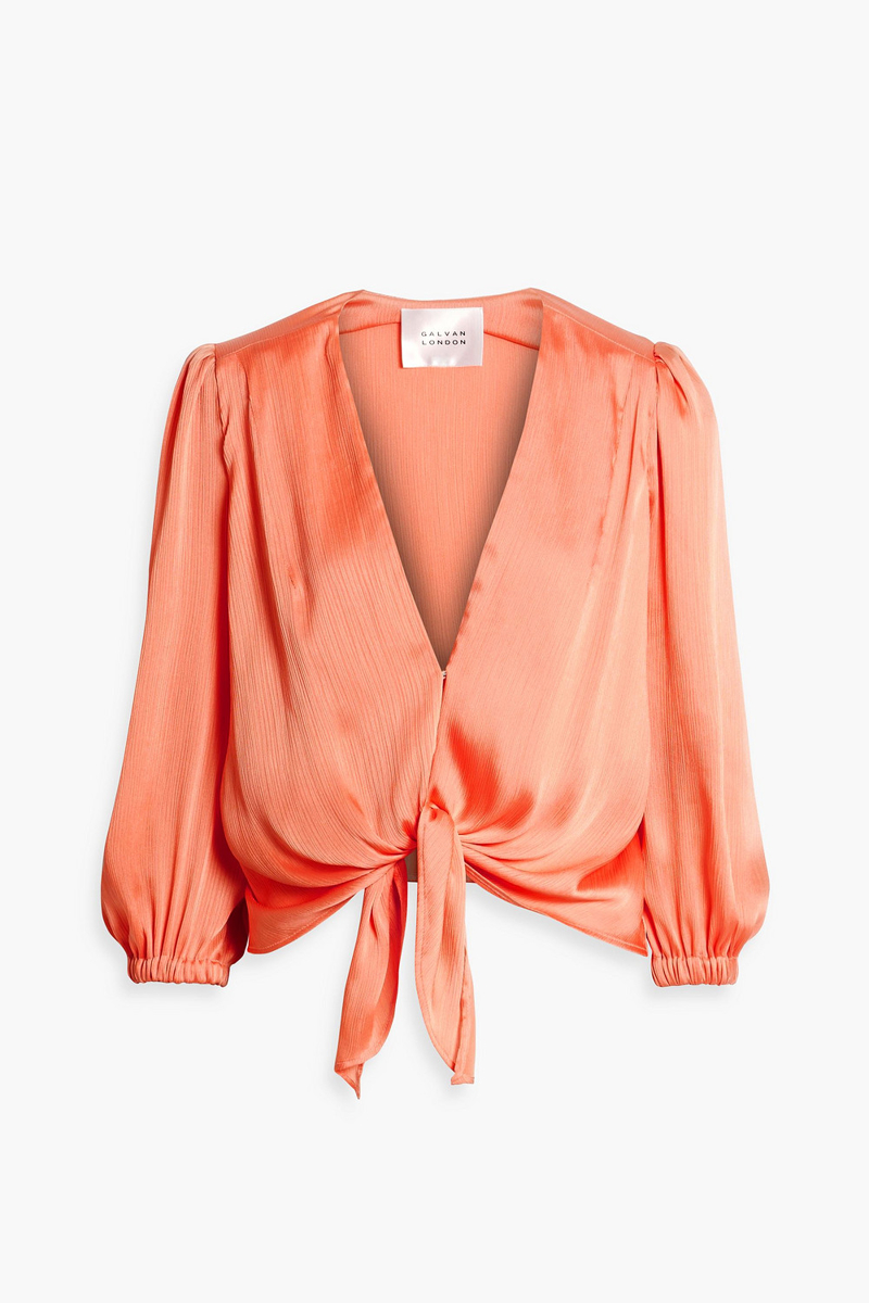 Galvan London - Tie-front plissé-satin blouse - Orange - FR 40