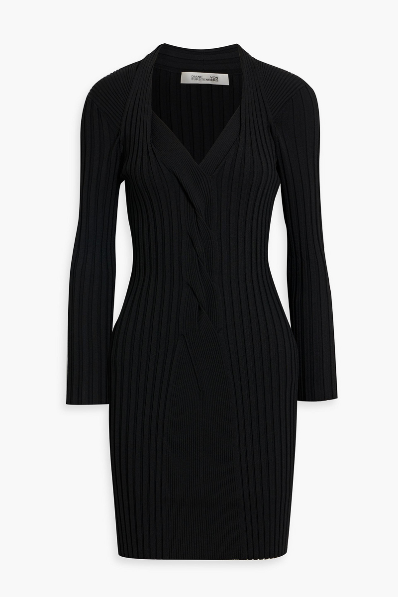 diane von furstenberg - veronique twisted ribbed-knit mini dress - black - m