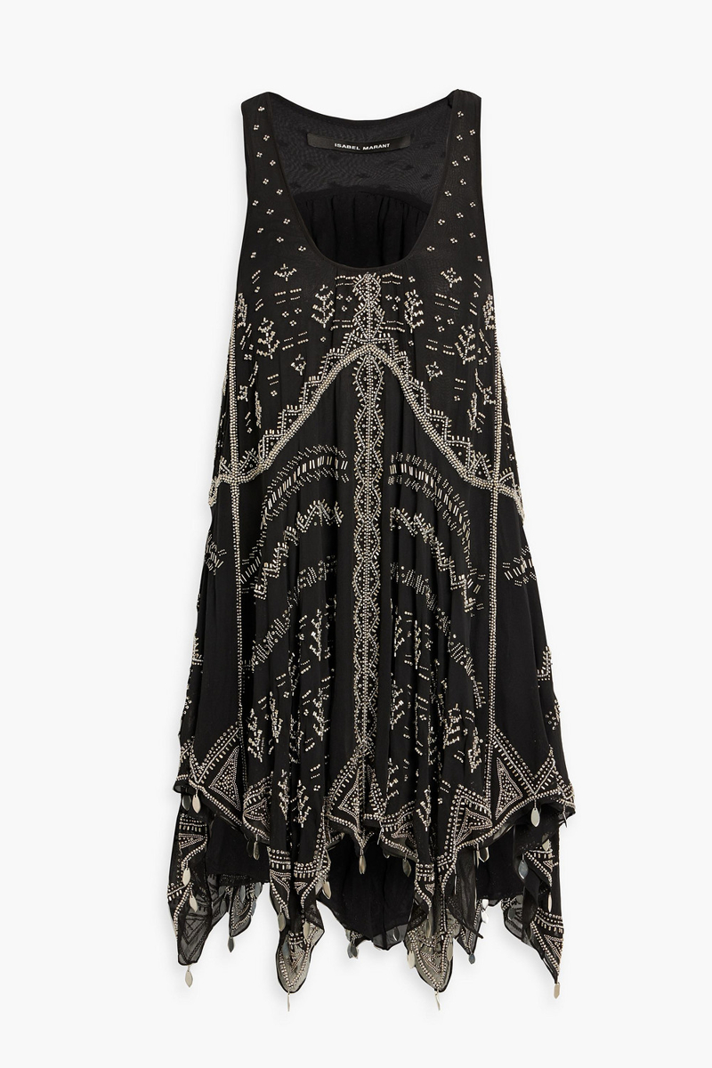 Isabel Marant - Jailina bead-embellished silk-chiffon mini dress - Black - FR 34