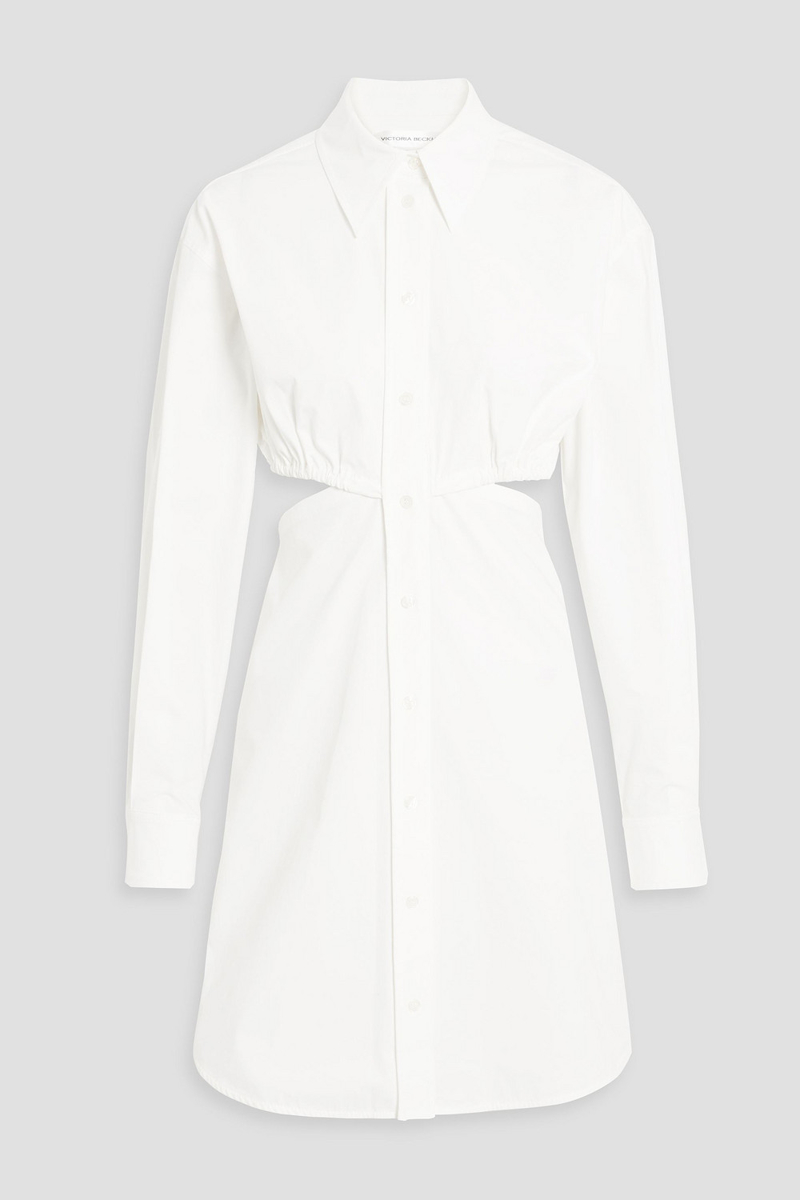 victoria beckham - cutout organic cotton-blend poplin mini shirt dress - white - uk 4