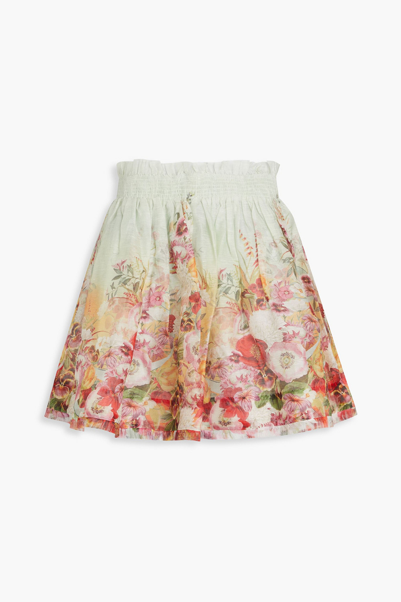 zimmermann - floral-print linen and silk-blend organza mini skirt - green - 00