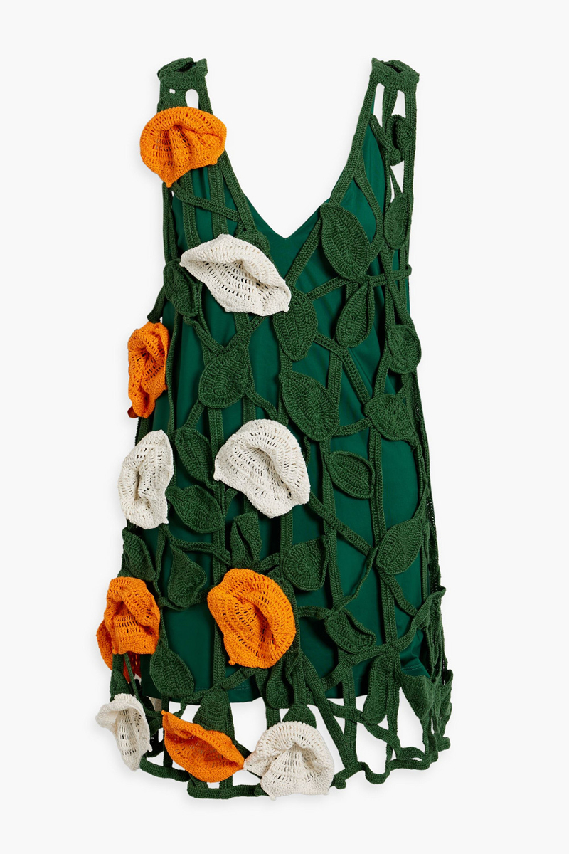 AGUA BY AGUA BENDITA - Sauco Sabanero Nocturno crocheted cotton mini dress - Green - L