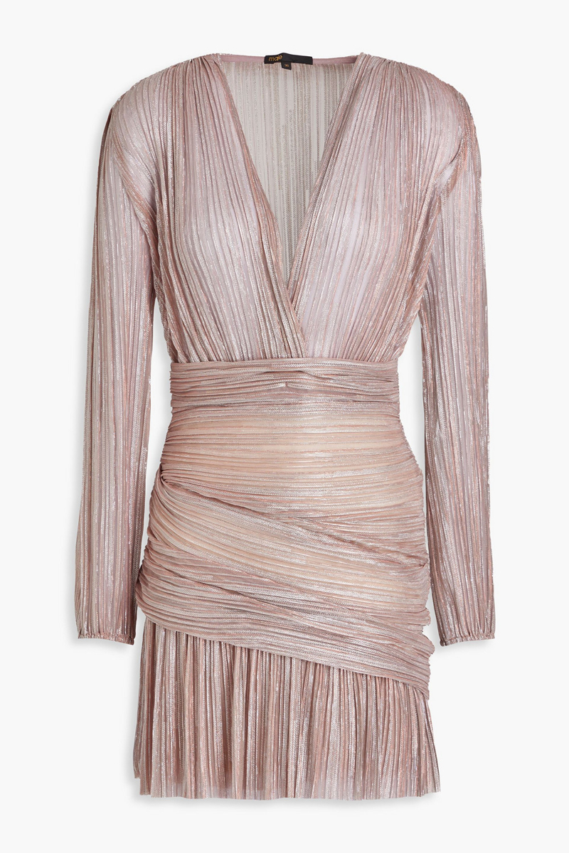 maje - wrap-effect lamé mini dress - metallic - fr 36