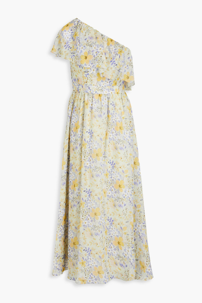 Mikael Aghal - One-shoulder floral-print chiffon midi dress - Green - US 4