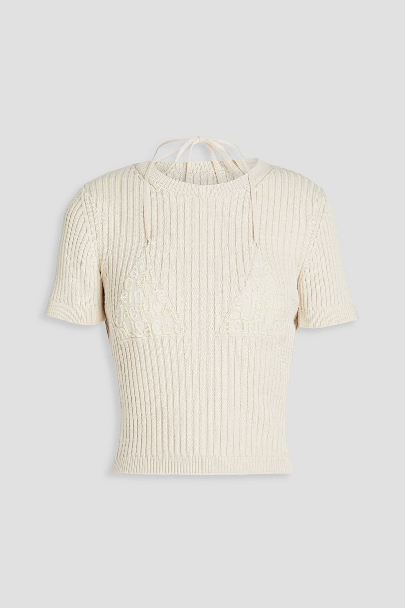 jacquemus - la maille bikini embellished ribbed cotton-blend top - white - fr 36